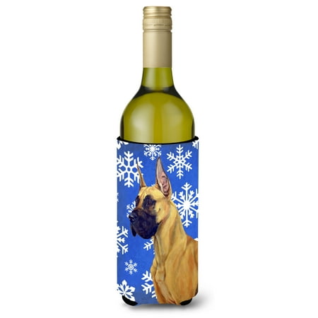 

Caroline s Treasures LH9265LITERK Great Dane Winter Snowflakes Holiday Wine Bottle Hugger Wine Bottle multicolor