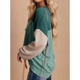 thumbnail image 3 of Womens Fashion Color Block Long Sleeve Crewneck Knitted Casual Loose Pullover Shirts Tops Green L, 3 of 4