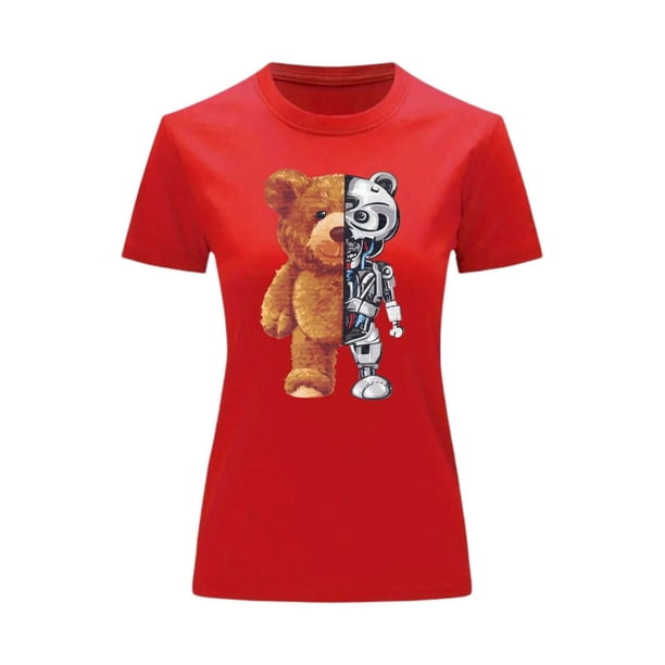 Playera Blusa De Oso Robot Ropa De Mujer Color Rojo Talla Chica Marca Emil SaEs