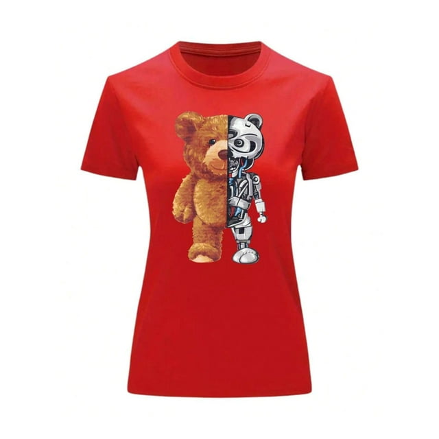 Playera Blusa De Oso Robot Ropa De Mujer Color Rojo Talla Chica Marca Emil SaEs