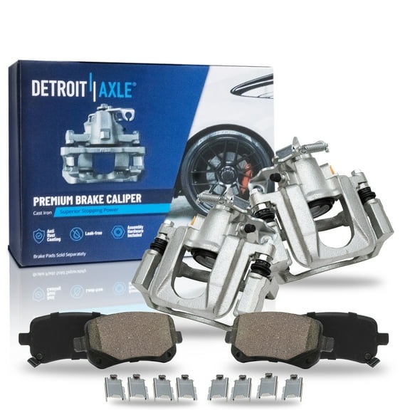 Detroit Axle - Rear Brake Kit for 2008-2012 Chrysler Town & Country Dodge Grand Caravan VW Routan Disc Brake Calipers w/Brackets Ceramic Brakes Pads 2009 2010 2011 Replacement