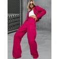 thumbnail image 6 of Women'S 2 Piece Casual Outfits Cropped Blazer Jackets High Waisted Wide Leg Work Pants Suit Set Rose Red M, 6 of 9