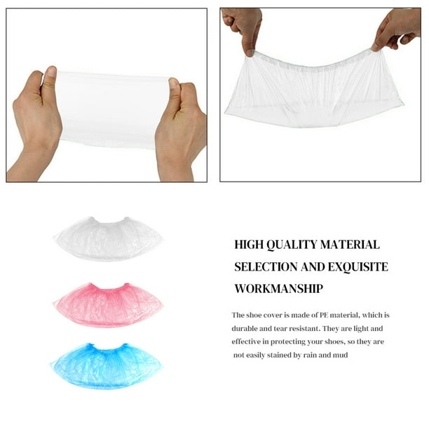 100 Pcs bag Shoes Covers Dust proof Plastic Shoes Protectors Waterproof Boot Covers for Outdoor Riding Pink