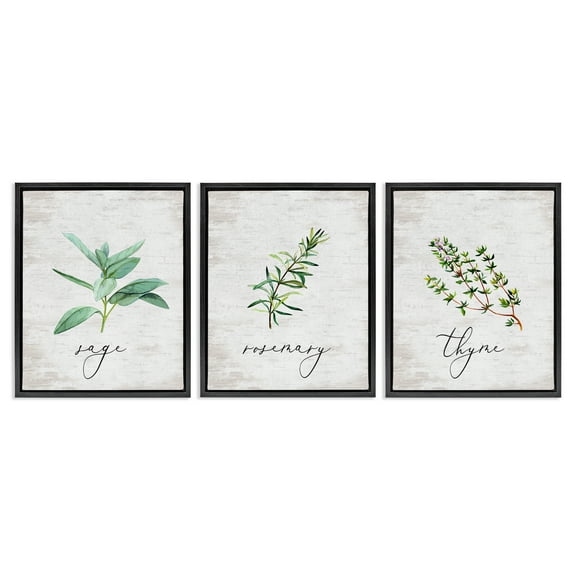 Stupell Industries Charming Summer Kitchen Herbs Text & Numbers Painting Black Floater Framed Canvas Art Print Wall Art, 17 x 21, Set of 3