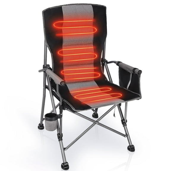 Camping Chair W/Hard Armrest,Heavy Duty Padded Portable Heating Lawn Chair W/Cup Holder Support 400 lbs,Black,Battery Not Included