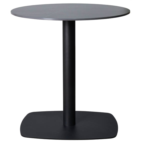 LeisureMod Vail Round Dining Table 27" Wide with Sintered Stone Top and Powder-Coated Square Steel Black Base Kitchen Table, Seats 2-3 Person for Modern Home, Black