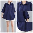 thumbnail image 4 of Blusa larga casual de algodón y lino Blusa oscura azul de mujer XL Aqua, 4 of 5