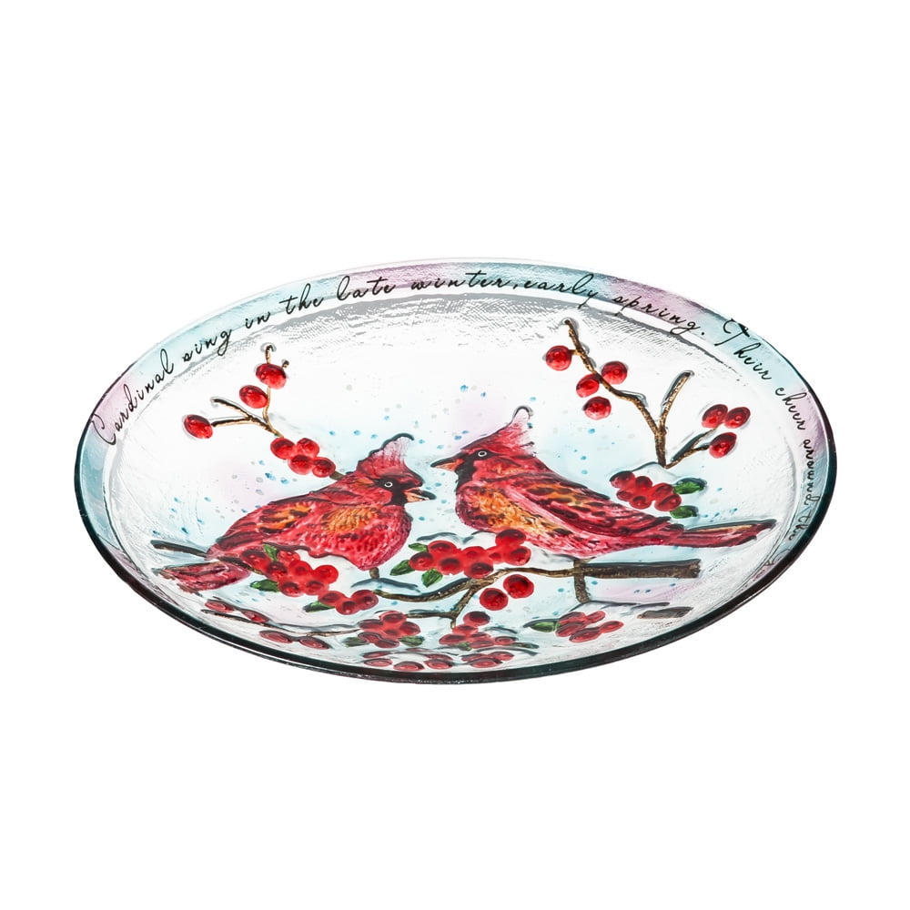 18 Inch Decorative Cardinal Glass Birdbath