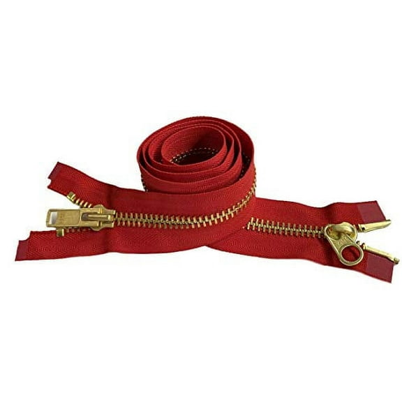 YKK #10 Extra Heavy Duty Brass Hot Red Parka"2-Way" Dual Separating Jacket Zipper - Color: Hot Red #519 - Made in The United States (1 Zipper Per Pack) (16" Inches)