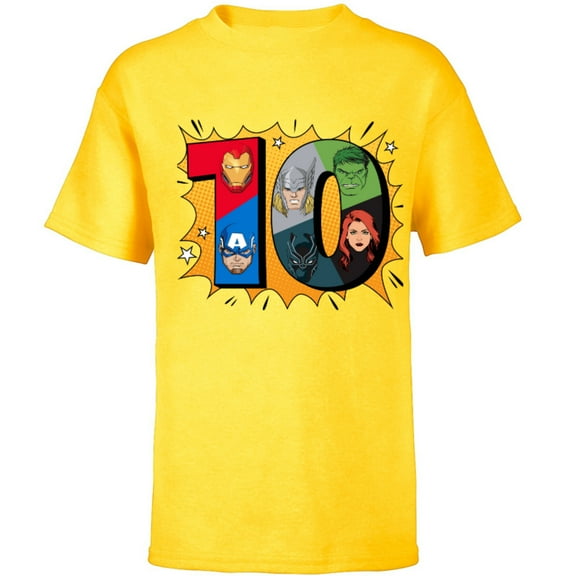 Marvel Avengers Comic Super Heroes 10th Birthday - Short Sleeve T-Shirt for Kids - Customized-Yellow