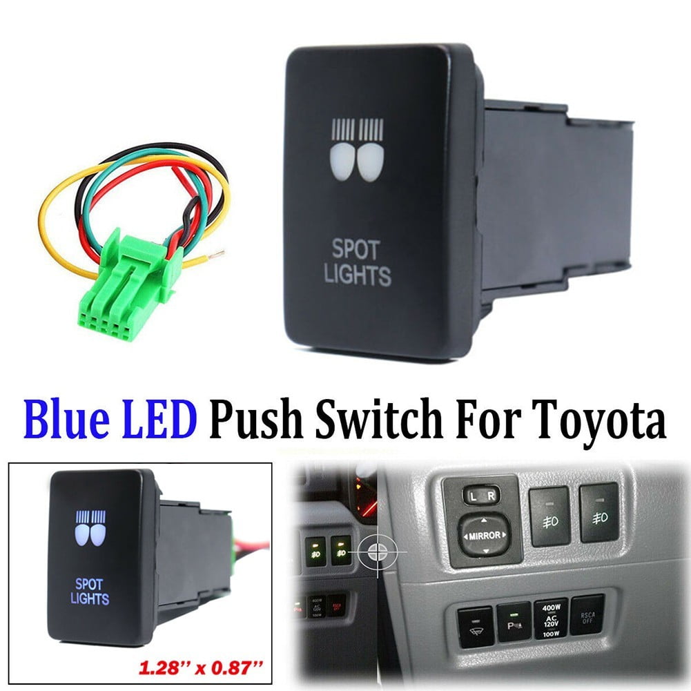 Fit: Toyota SPOT LIGHTS Blue LED Backlit Switch Short Push Button 1.28"x 0.87" 