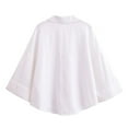 thumbnail image 3 of Qulqfy Womens Shirt White Linen Bell Sleeve Button Down Shirts Summer Solid Spring Work Collared Tops for Women L, 3 of 3