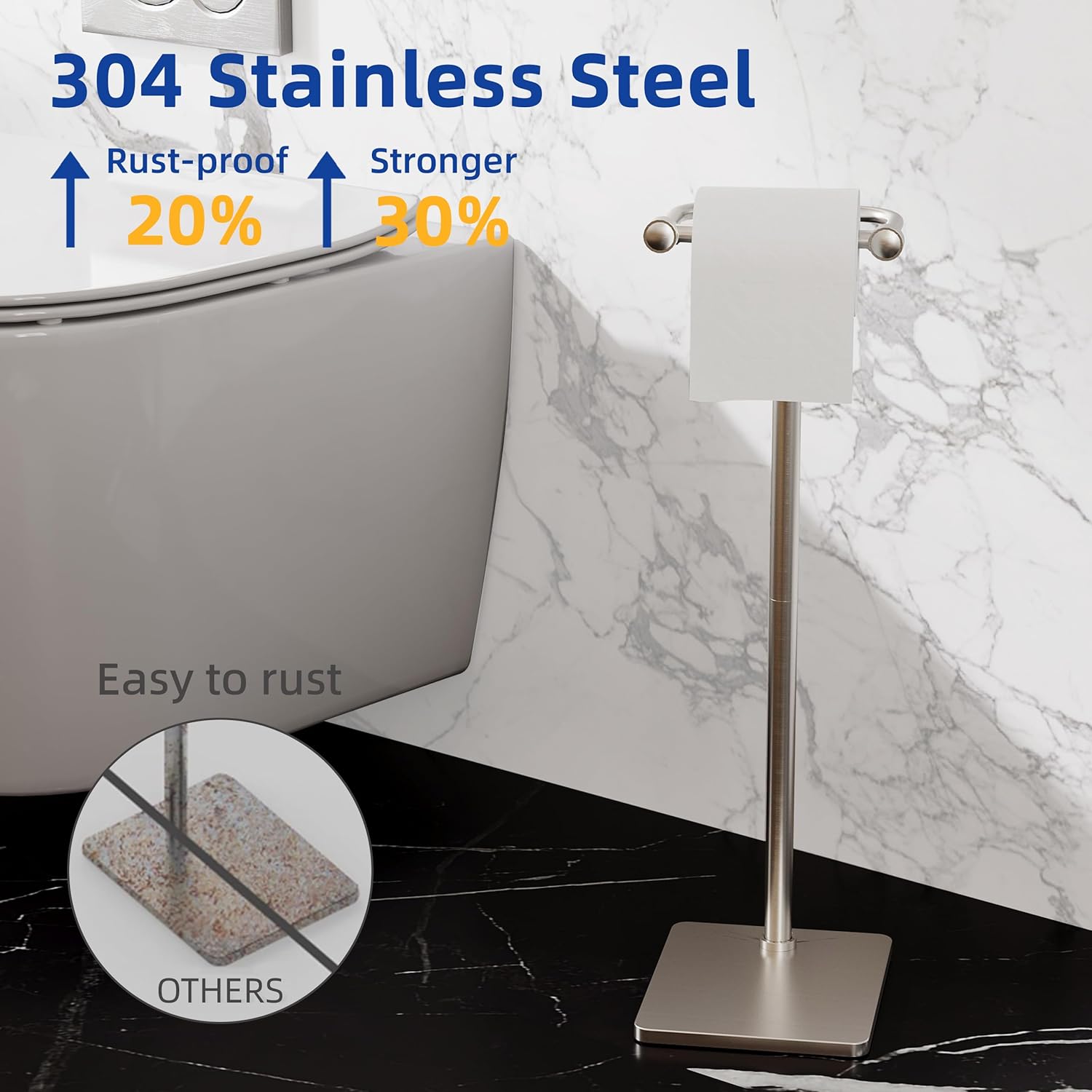 Toilet Paper Holder Stand, Bathroom Toilet Paper Roll Holder Free Standing, Toilet Tissue Holder Stand with Post Pivoting Design, Stable Weighted Base, SUS304 Stainless Steel (Brushed Nickel)