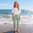 thumbnail image 3 of KyCheLot Girls Summer Pants Cotton Linen Capris Comfy Lounge Drawstring Waist Crop Pants with Pockets 4-14Years, 3 of 7