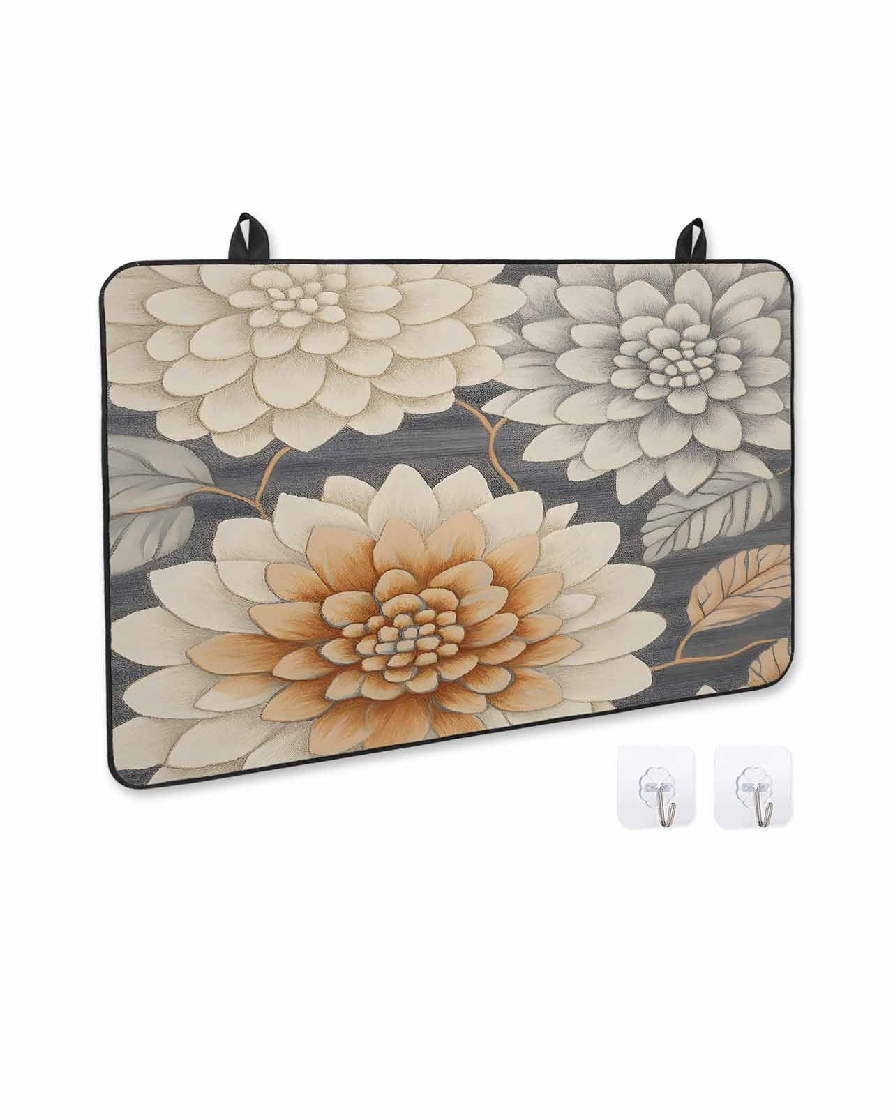 nqOlkjepod Large Induction Cooktop Protector Mat 24"x21", Burnt Orange Grey Flower Stove Top Covers for Electric Stove, Spring Floral Botanical Stove Burner Cover Mats, Glass Top Stove Cover