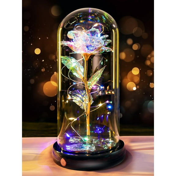 Childom Birthday Gifts for Women,Flowers for Delivery Prime,Colorful Red Light Up Rose in A Glass Dome,Christmas Rose Gifts for Her Mom Women Wife Girl Grandma on Christmas Anniversary Valentines