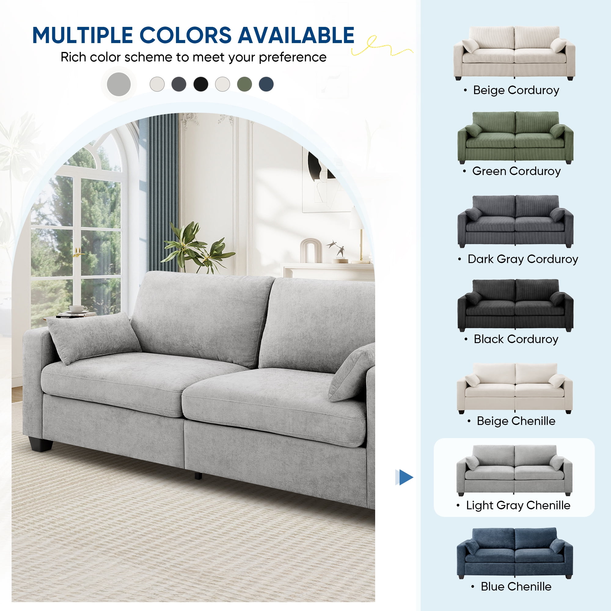 Lunale 79" Chenille Loveseat Sofa, Modern Cloud Couch for Living Room, Apartment, Light Gray