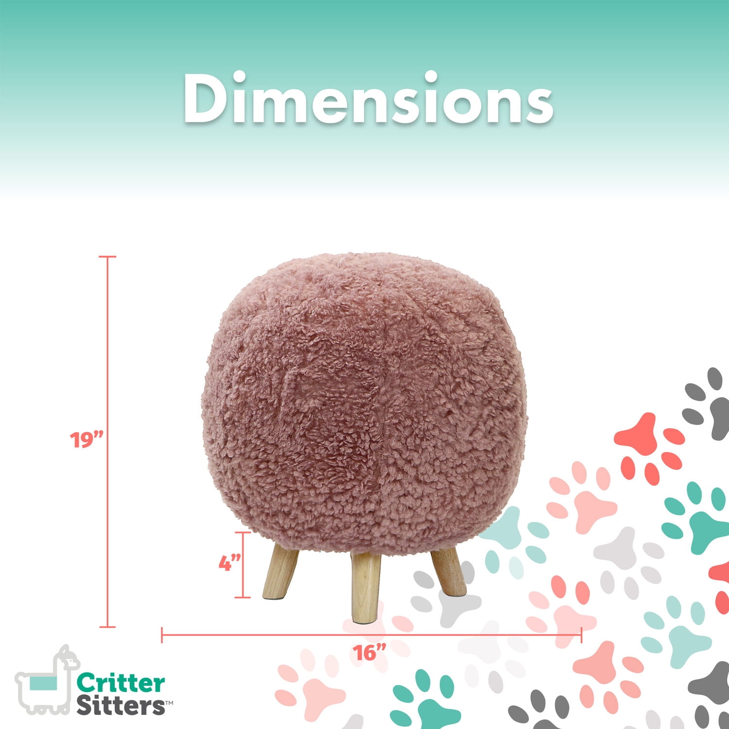 Critter Sitters 19 in. Seat Height Plush Pink Pouf Ottoman with 4 Spindle Legs