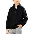 thumbnail image 2 of LUGOGNE Boys Half Zip Sweatshirt Raglan Sleeve Mock Neck Pullover Tops Soft Comfortable Casual Fashion School Uniform Black,12-13 Years, 2 of 7