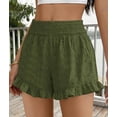 thumbnail image 3 of PRETTYGARDEN Summer Shorts for Women Boho Elastic Waist Ruffle Casual Hollow Out Embroidered Beach Bottoms with Pockets, 3 of 10