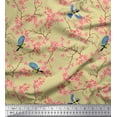 thumbnail image 1 of Soimoi Velvet Fabric Floral & Blue Tit Bird Print Sewing Fabric Yard 58 Inch Wide, 1 of 1