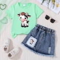 thumbnail image 2 of TOWED22 Girls Summer 2 Piece Outfits Short Sleeve Butterfly Print Tops and Denim Jean Skirt Sets Kids Tracksuits 3-7 Years(J,2-3 Y), 2 of 3