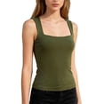thumbnail image 2 of ClodeEU Women's Solid Color Square Neck Tank Top,Summer Casual Slim Fit Sleeveless Basic Cami Army Green,Women's Plus L, 2 of 5