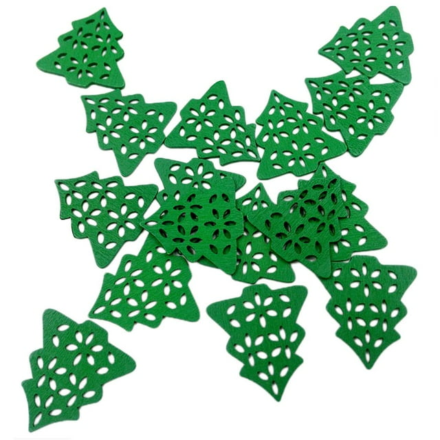 simhoa 50pcs Green Wooden Xmas Tree Flat Back Buttons for Christmas Decoration