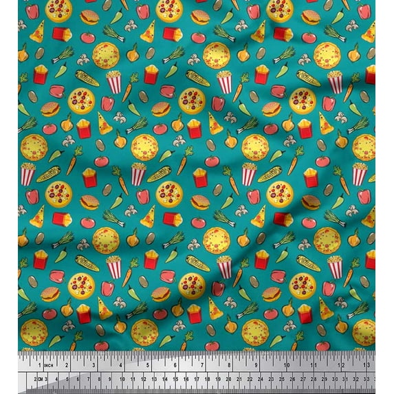 Soimoi Rayon Crepe Fabric Vegetable,Burger & Pizza Food Fabric Prints by Yard 46 Inch Wide