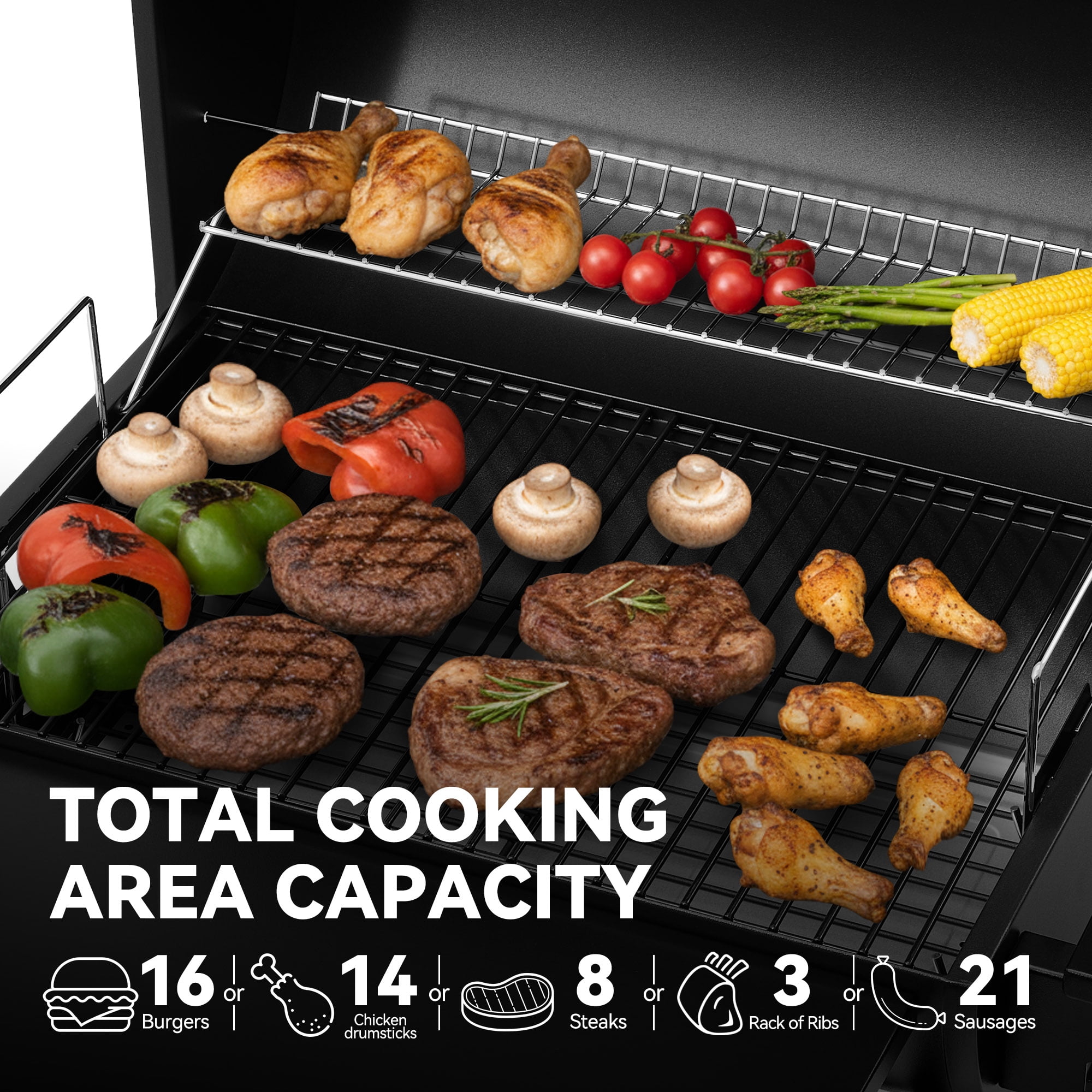 Royal Gourmet CC1624 Barrel Charcoal Grill, with Side & Front Shelves, 426 sq. in.for Outdoor Backyard, Black