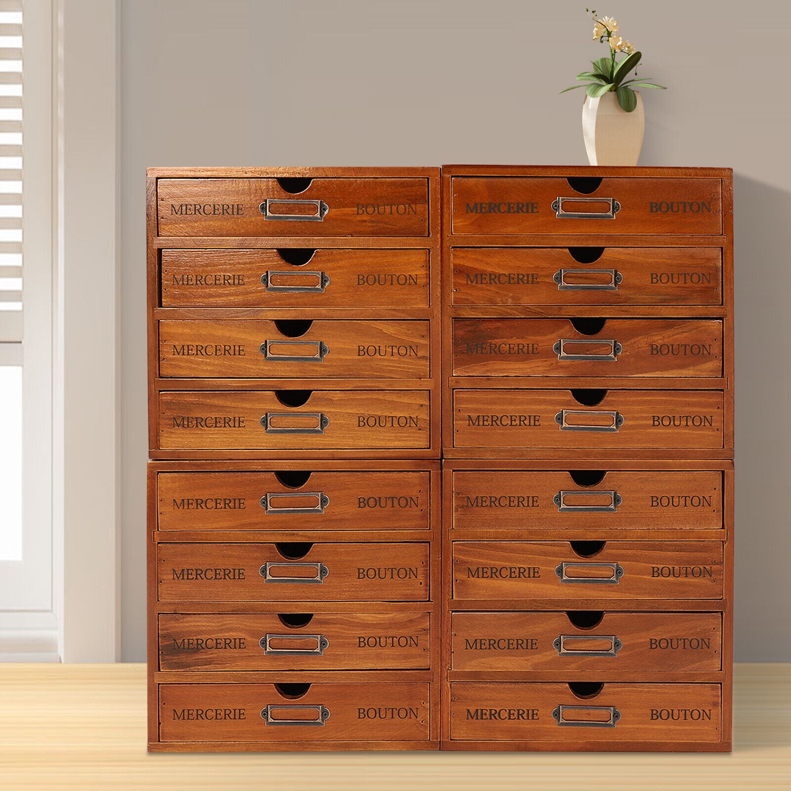 Brown Elegant Wooden File Cabinet with 16 Compartments 4-Slot Large Storage Box Cabinet for restaurants, classrooms