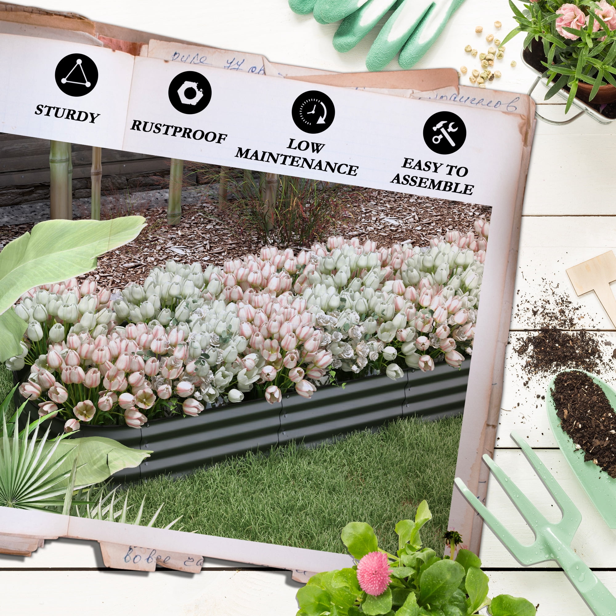 Outsunny Galvanized Raised Garden Bed Kit, Metal Planter Box with Safety Edging, 94.5" x 24.5" x 11.75", Dark Gray