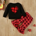 thumbnail image 2 of Utlike Girls Outfits Toddler Heart Print Long Sleeved Pullover Top Flare-Leg Pants Two Piece Clothing Set Flexible Fit Children'S Suit Size 6 Months-12 Months, 2 of 9