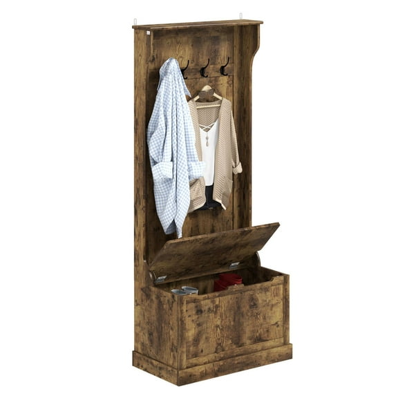 COCOKUN Hall Tree with Coat Rack, Ample Storage, and a Convenient Sitting Bench, All-in-One Entryway Organizer for Mudroom or Hallway, Rustic Brown Design