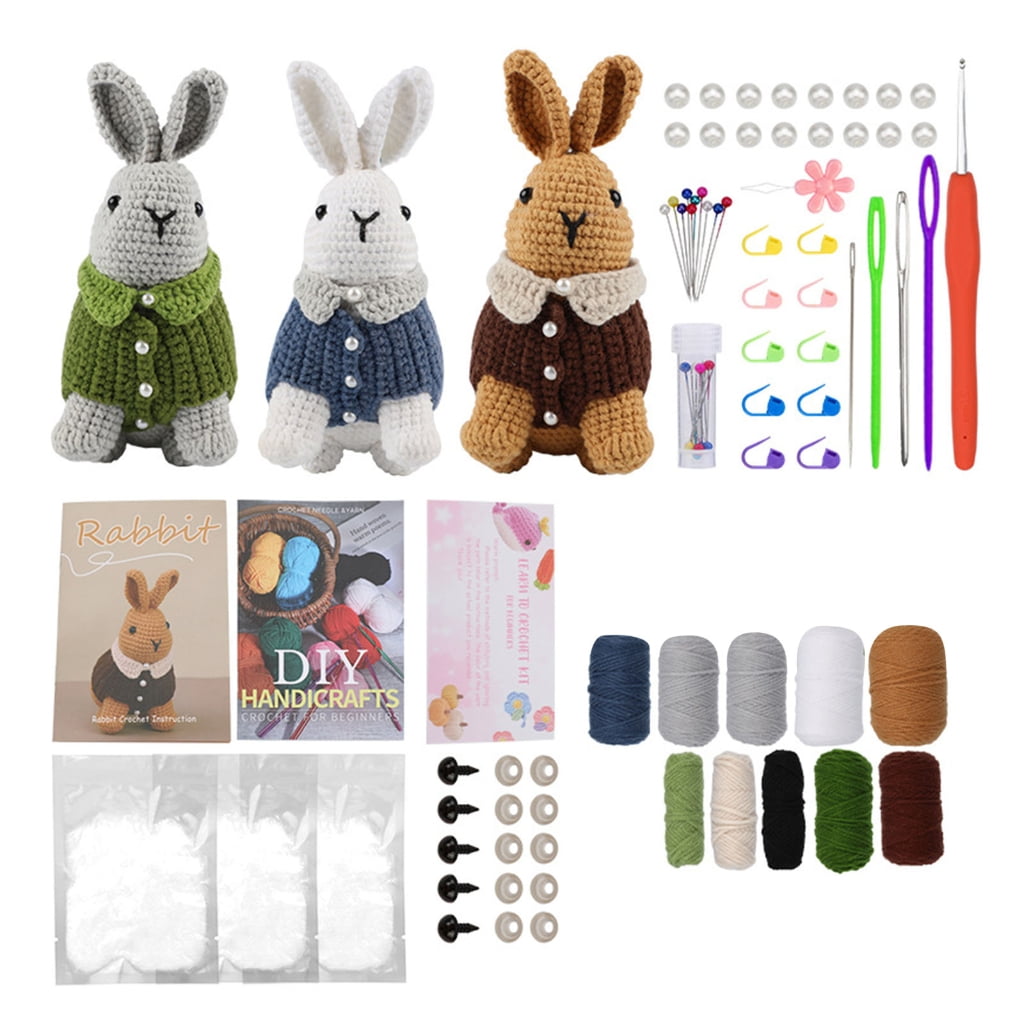 Hand Crochet Animal Set for Beginner Complete Starter Materials Pack Include Yarn Crochet Hook Craft Art Knittings Kits