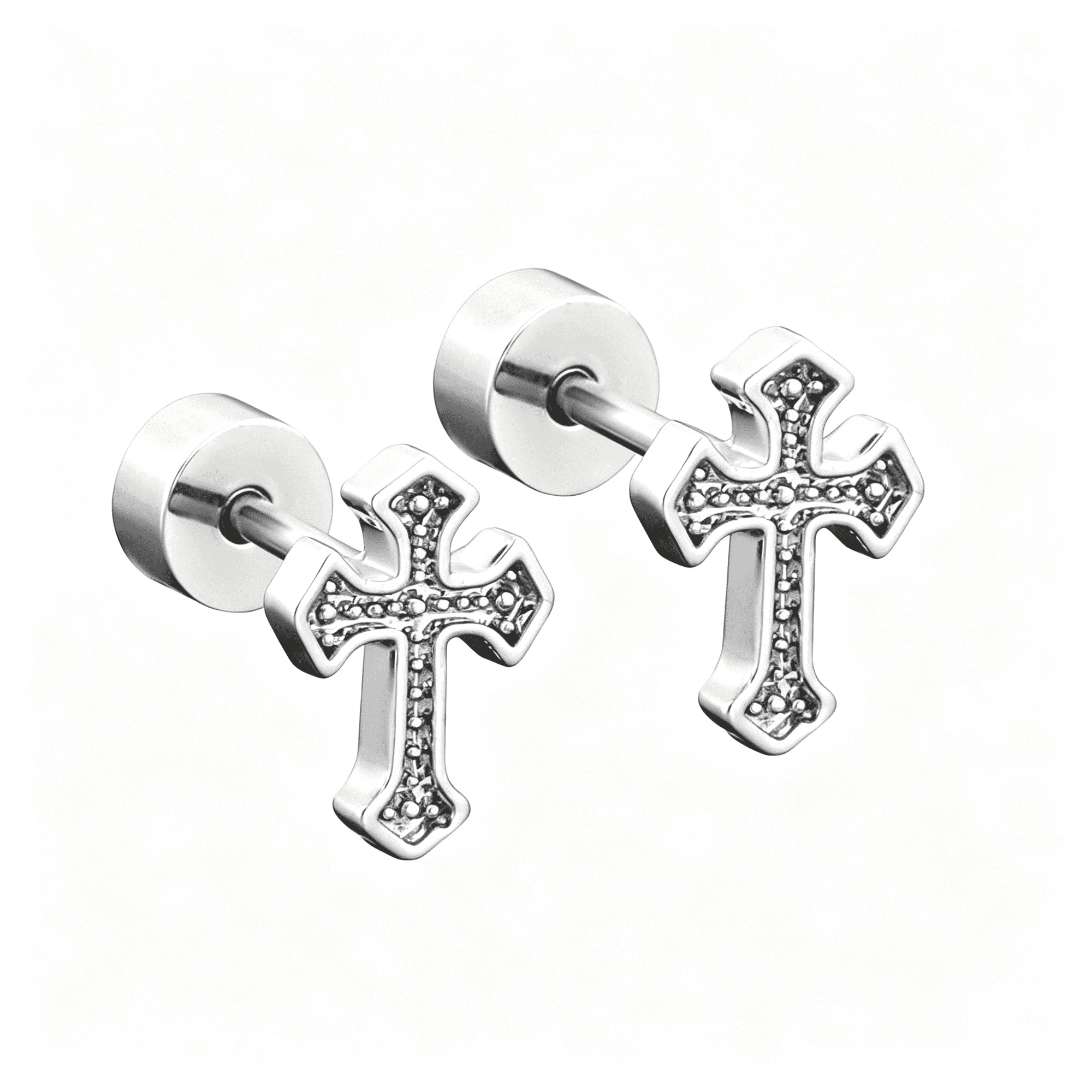 DESIGNICE Titanium Steel Cross Flat Screw Back Small Stud Earrings Vintage Simple Cross Cartilage Earrings Christian Stylish Jewelry Faith Gift for Women Men(Silver)