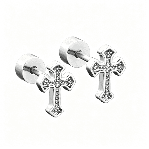 DESIGNICE Titanium Steel Cross Flat Screw Back Small Stud Earrings Vintage Simple Cross Cartilage Earrings Christian Stylish Jewelry Faith Gift for Women Men(Silver)