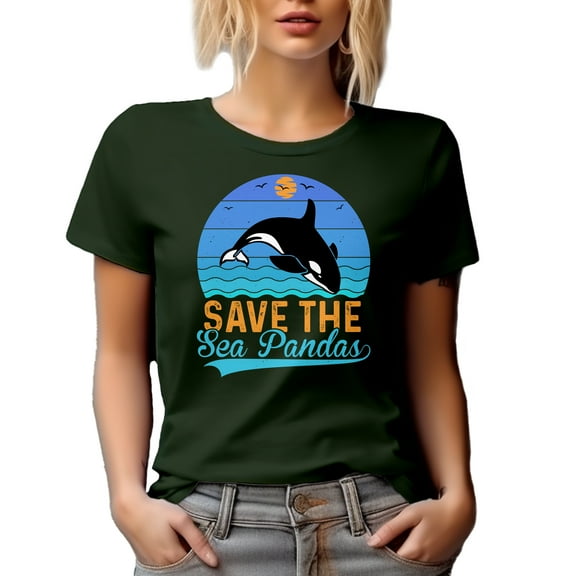 Save the Sea Pandas, Whale Lover or Rescuer Quote, Military Green T-Shirt, Medium