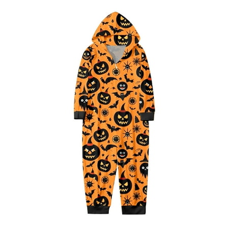 

TENSUNNYD Family Matching Sets Halloween Pumpkin Print Bodysuits Nightwear Siamese Pajamas Sets Hooded Romper Zipper Jumpsuit Loungewear Child 5Y-6Y