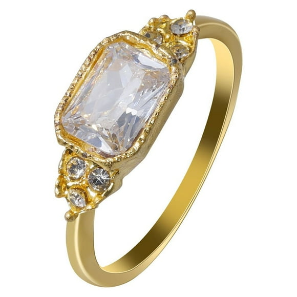 Xuemjiao Wedding Bands for Women Bright Zircon Ring White Stone Jewelry Fashion Jewelry Engaged Ring for Women Love Ring (Gold,9)