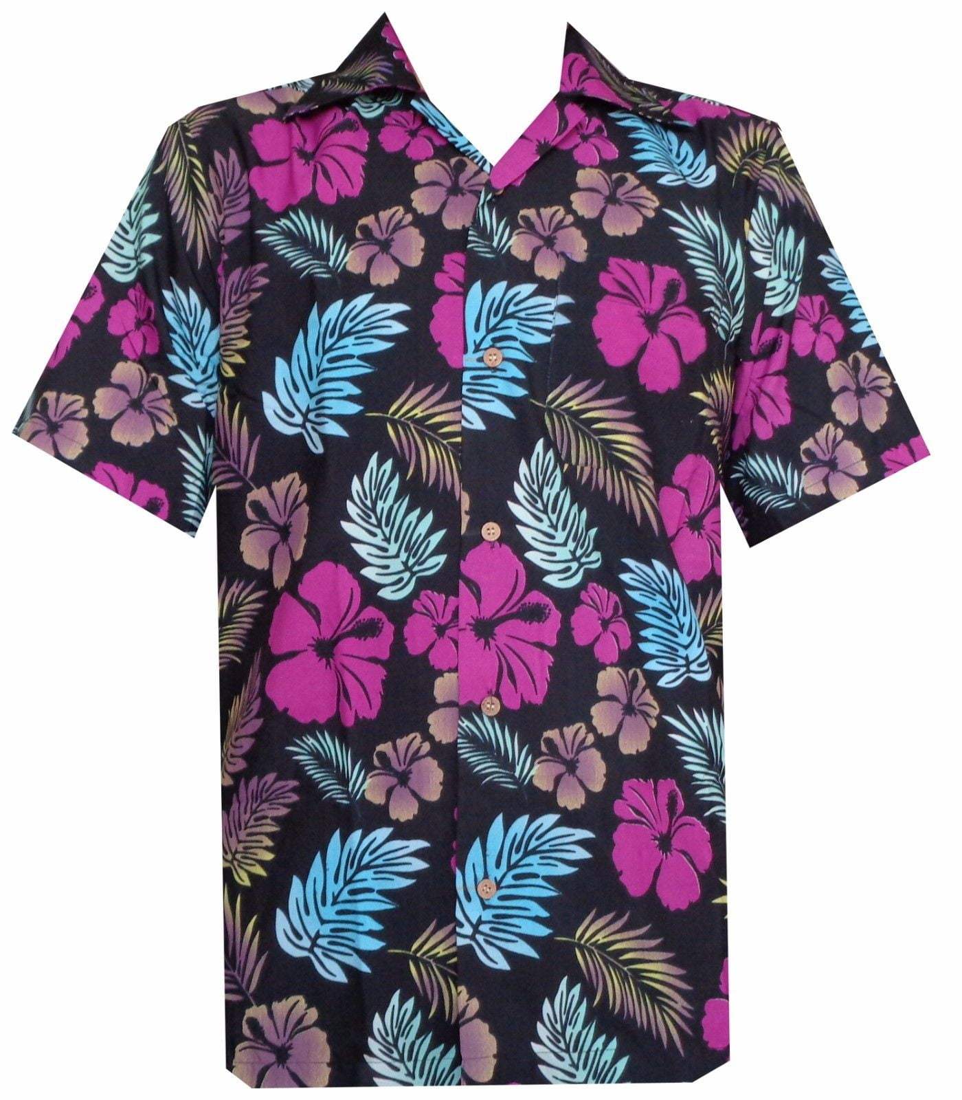 Hawaiian Shirt Mens Hibiscus Floral Leaf Print Beach Aloha Camp Party ...