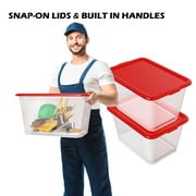SimplyKleen 14.5-Gallon Reusable Stacking Plastic Storage Containers with Lids, Red/Clear (Pack of 4)
