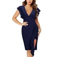 thumbnail image 2 of Evening Dresses for Women Wedding Guest Dresses Women's Sexy Deep V Neck Slit Flared Skirt Dress, 2 of 5