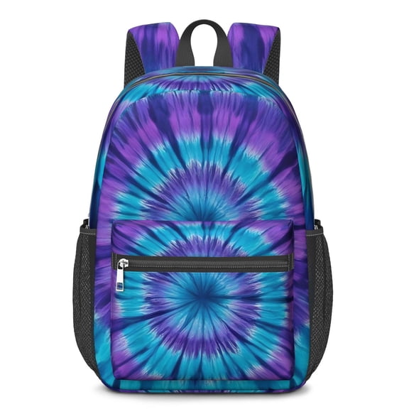 Blue and Purple Tie Dye Pattern 17" School Backpacks for Teens,Waterproof Oxford Fabric,S-Shape Padded Straps for School,Travel,Hiking,Camping