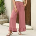 thumbnail image 2 of XUNKUSGA Wide Leg Pants Woman Solid Color Elastic Waist Jeans for Women with Pockets Loose Casual Ruffle Pleated Cotton Long Pants, 2 of 9