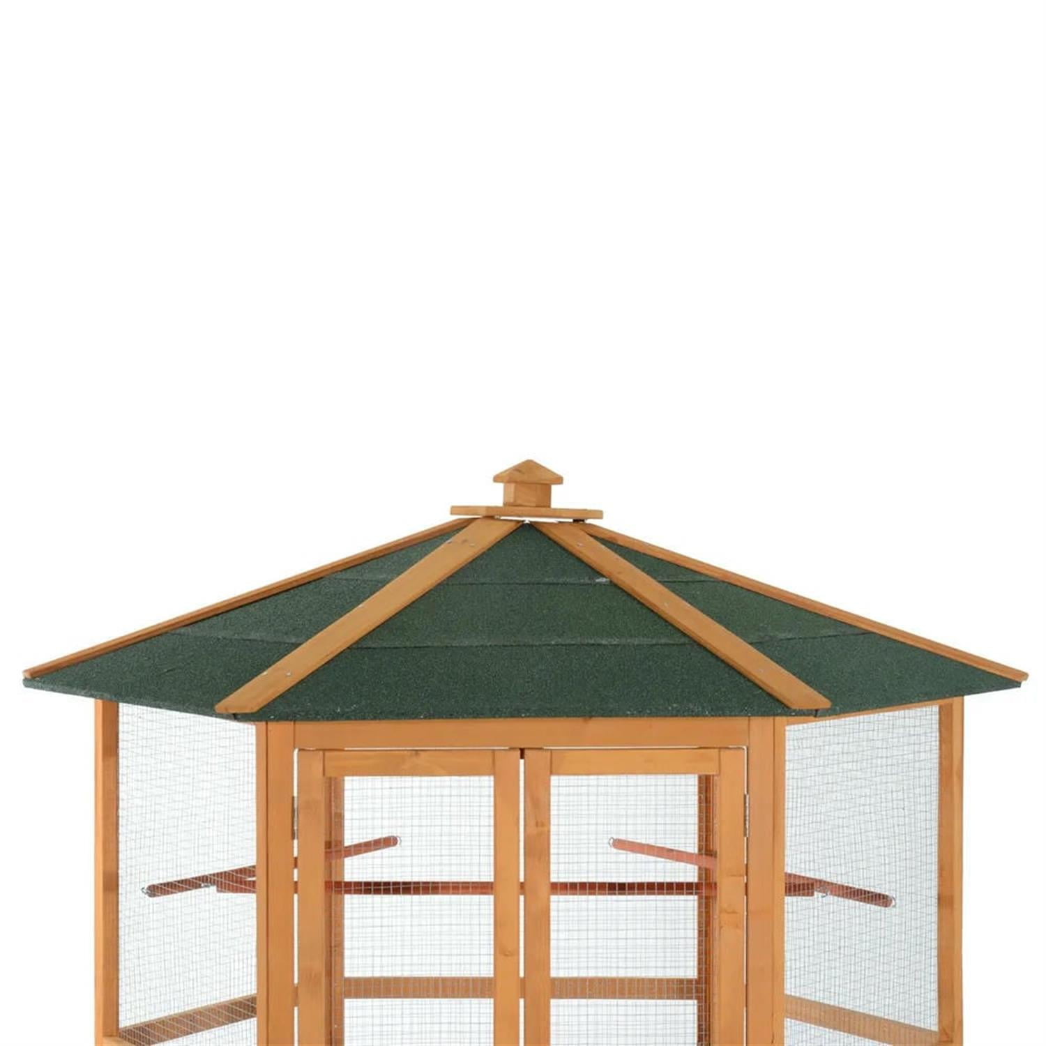 resenkos 69" Height Wooden Outdoor Flight Bird Cage Aviary with Covered Roof for Parrots Conures Lovebird Cockatiel Parakeets, Brown