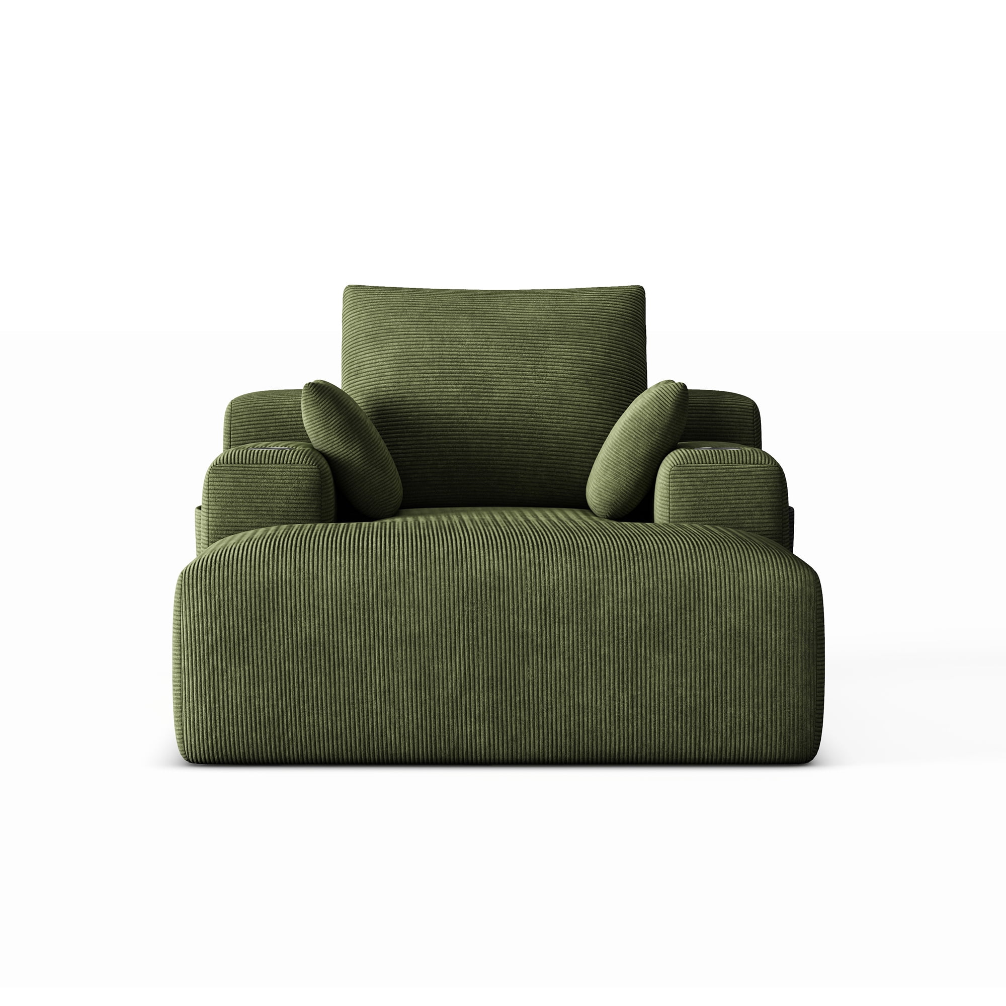 GARITIN Chaise Lounge Sofa 71 Inch, Corduroy Oversized Deep Seat Lounge Chair with Cup Holders and Storage Pocket for Living Room Bedroom, Green