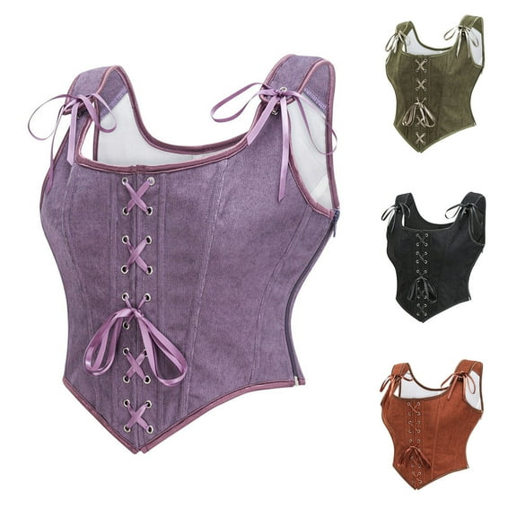 Jsaierl Corset Tops for Women Lace Up Sleeveless Halloween Costumes Renaissance Corset Push Up Overbust Corsets Going Out Bustier Shapewear