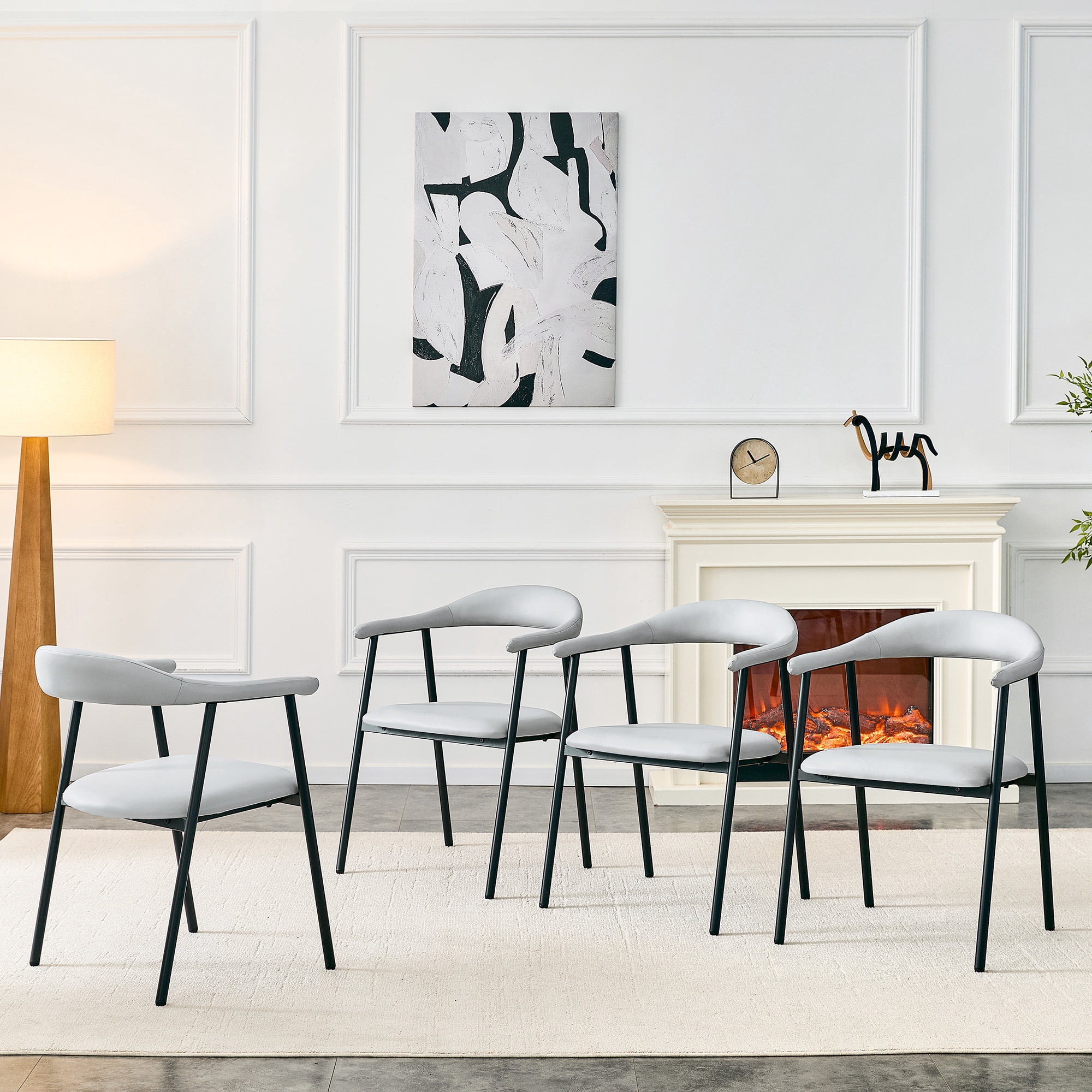 Leumius Dining Chairs Set of 4,PU Leather Dining Room Chairs with Cushion Seat and Metal Legs,Modern Minimalist Style Kitchen Chairs for Kitchen Living Room,Easy Assembly,Light Gray PU
