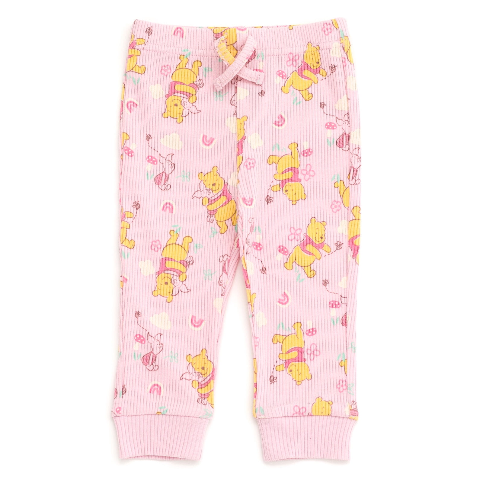 Disney Winnie the Pooh Piglet Ribbed Bodysuit, Jogger Pants and Headband 3 Piece Outfit Set Newborn to Infant
